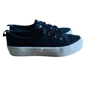 Sperry Crest Vibe Platform Sneakers Womens Size 8.5 Black Textured Fabric SlipIn